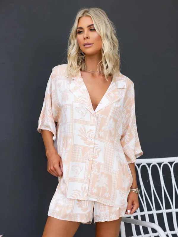 TEEK - Multi-Color Elastic Waist Shorts Short Sleeve Suit