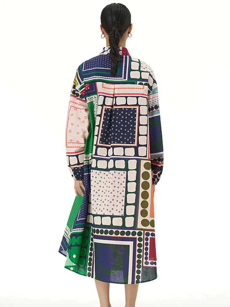 TEEK - Patterned Print Dot Color-Block Shirt Dress