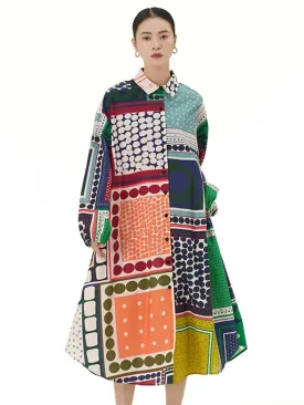 TEEK - Patterned Print Dot Color-Block Shirt Dress