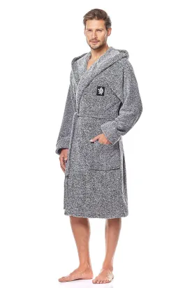 TEEK - Royal Leo Hooded Mens Grey Pocketed Bathrobe
