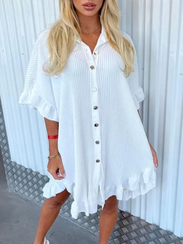 TEEK - Ruffle Sleeve Irregular Shirt Dress