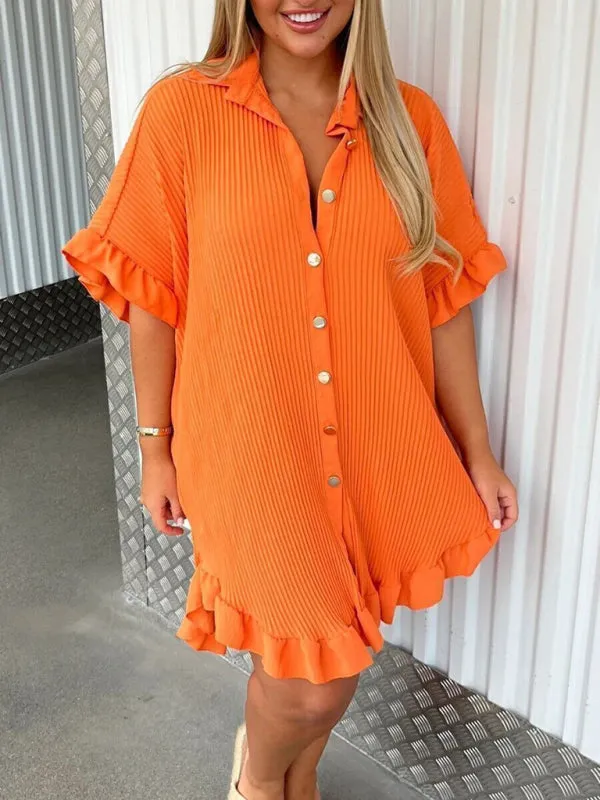 TEEK - Ruffle Sleeve Irregular Shirt Dress