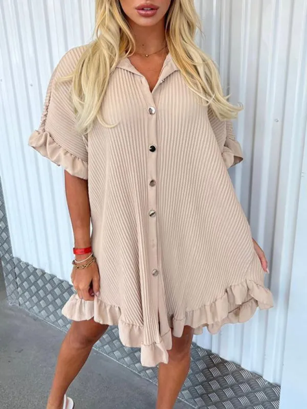 TEEK - Ruffle Sleeve Irregular Shirt Dress
