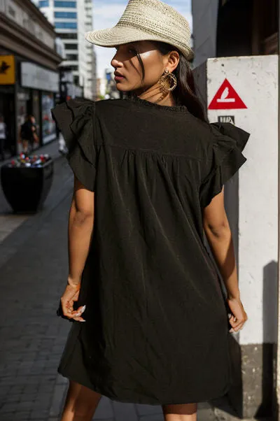 TEEK - Ruffled Sleeve Pocketed Mini Dress