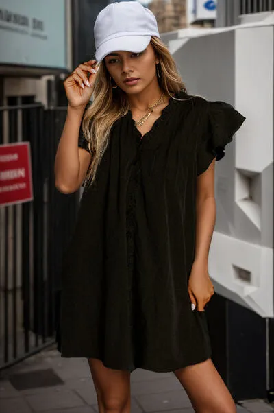 TEEK - Ruffled Sleeve Pocketed Mini Dress