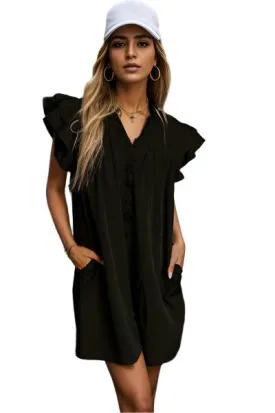 TEEK - Ruffled Sleeve Pocketed Mini Dress