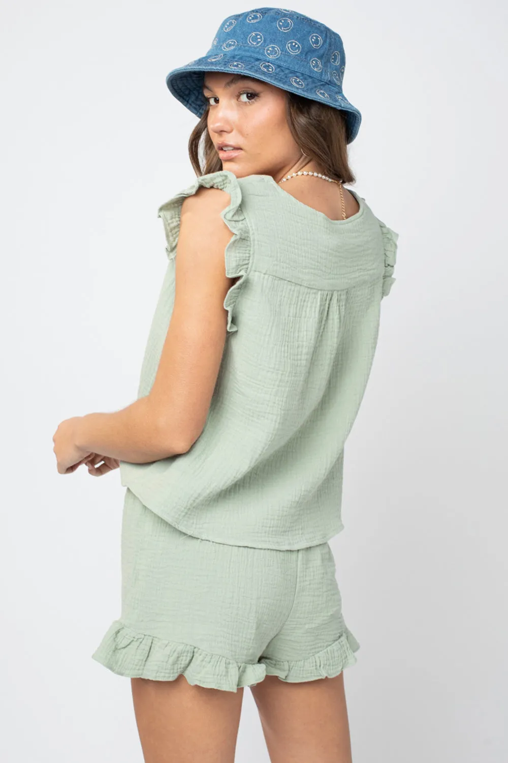 TEEK - Ruffled V-Neck Cap Sleeve Shorts Set