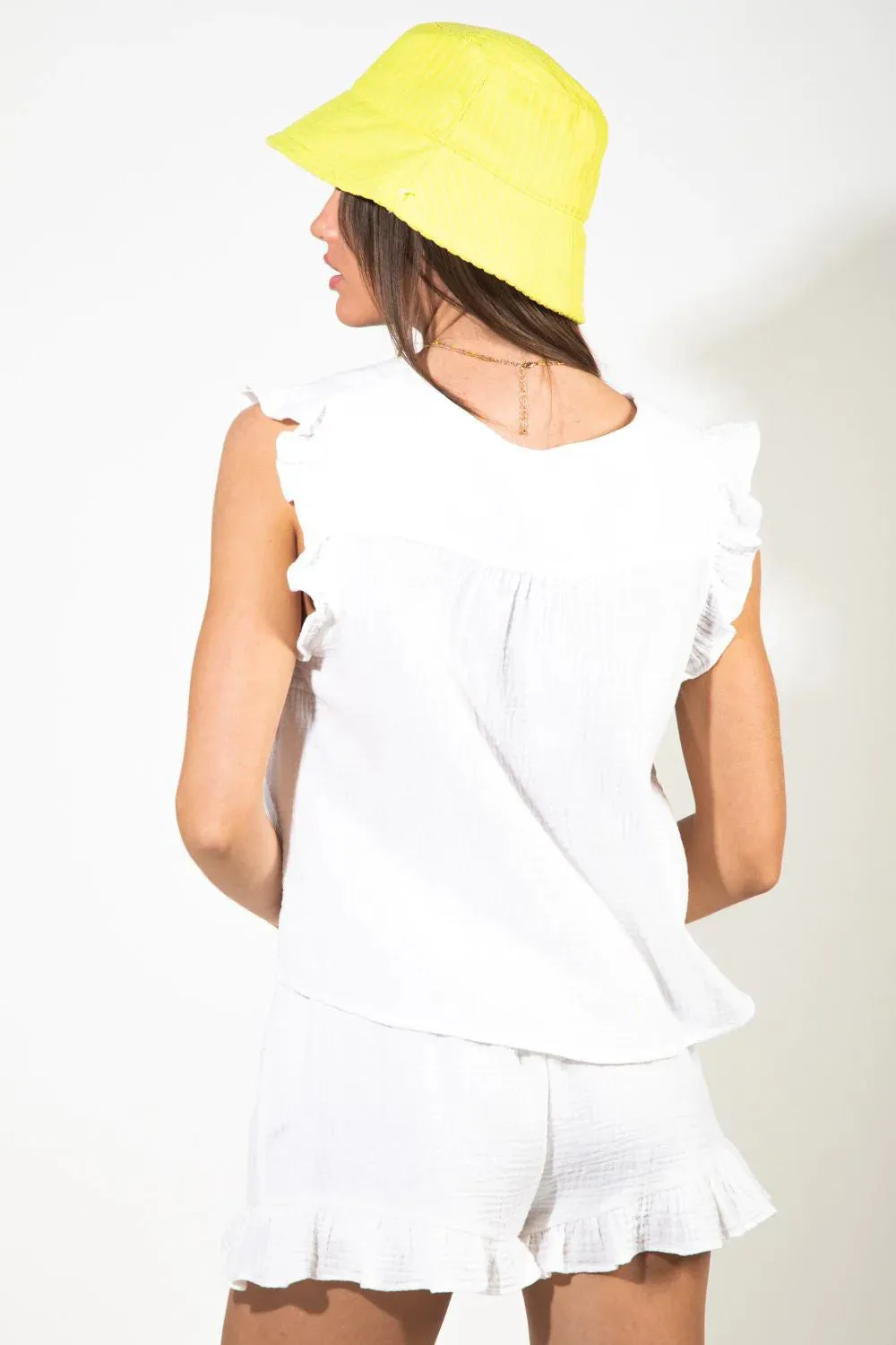 TEEK - Ruffled V-Neck Cap Sleeve Shorts Set