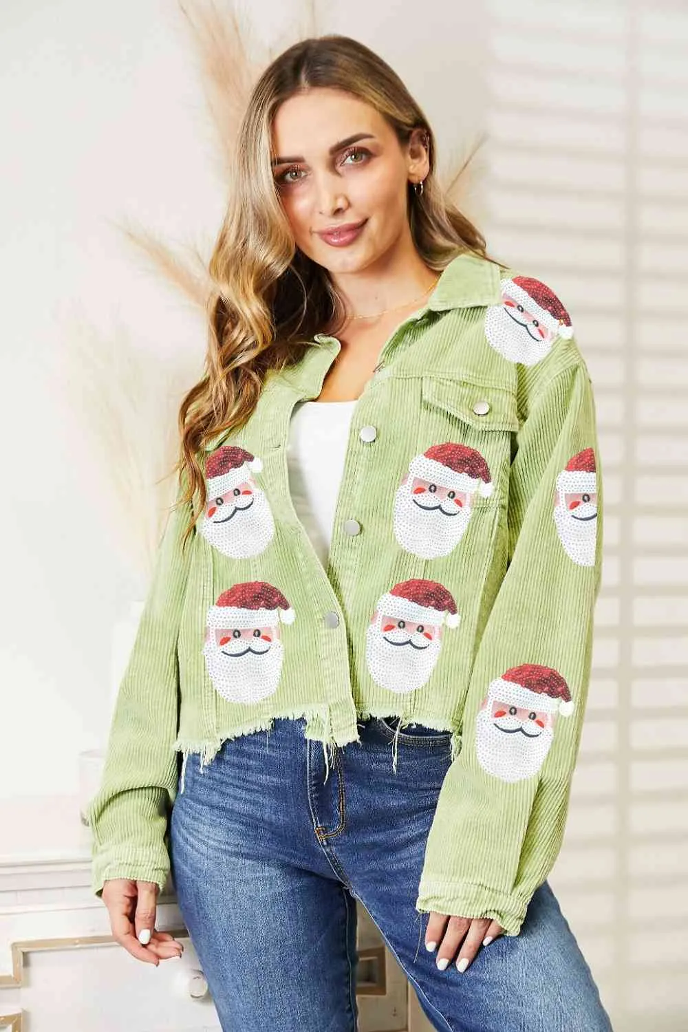 TEEK - Santa Sequin Raw Hem Jacket