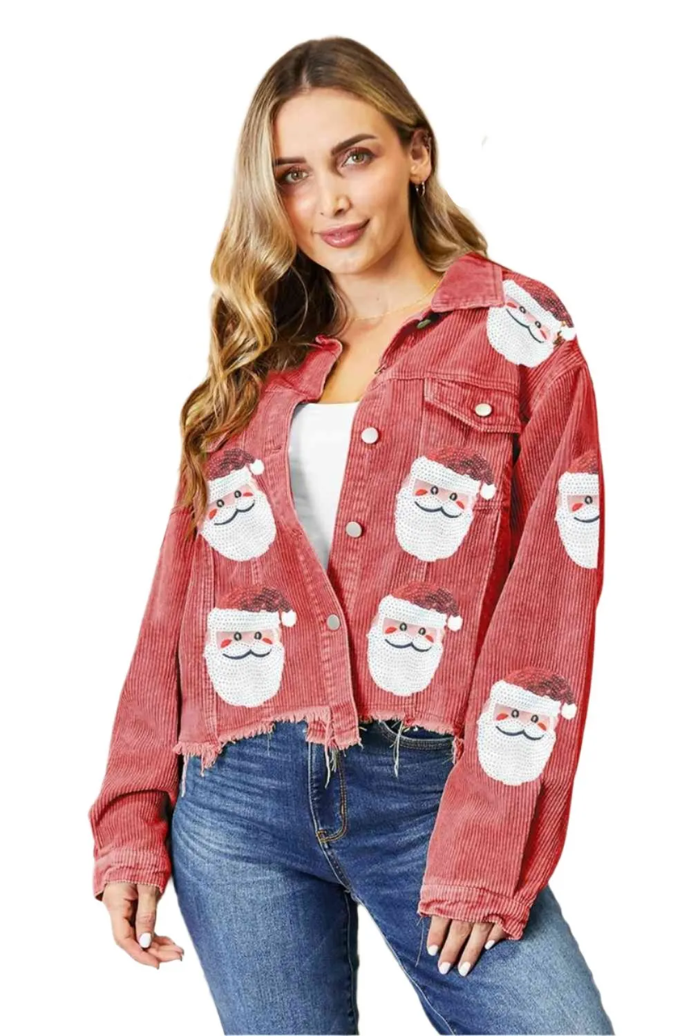 TEEK - Santa Sequin Raw Hem Jacket