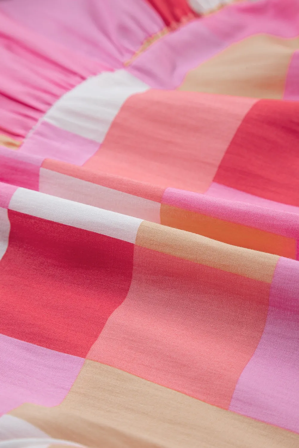 TEEK - Strawberry Color Block Button Up Short Sleeve Dress