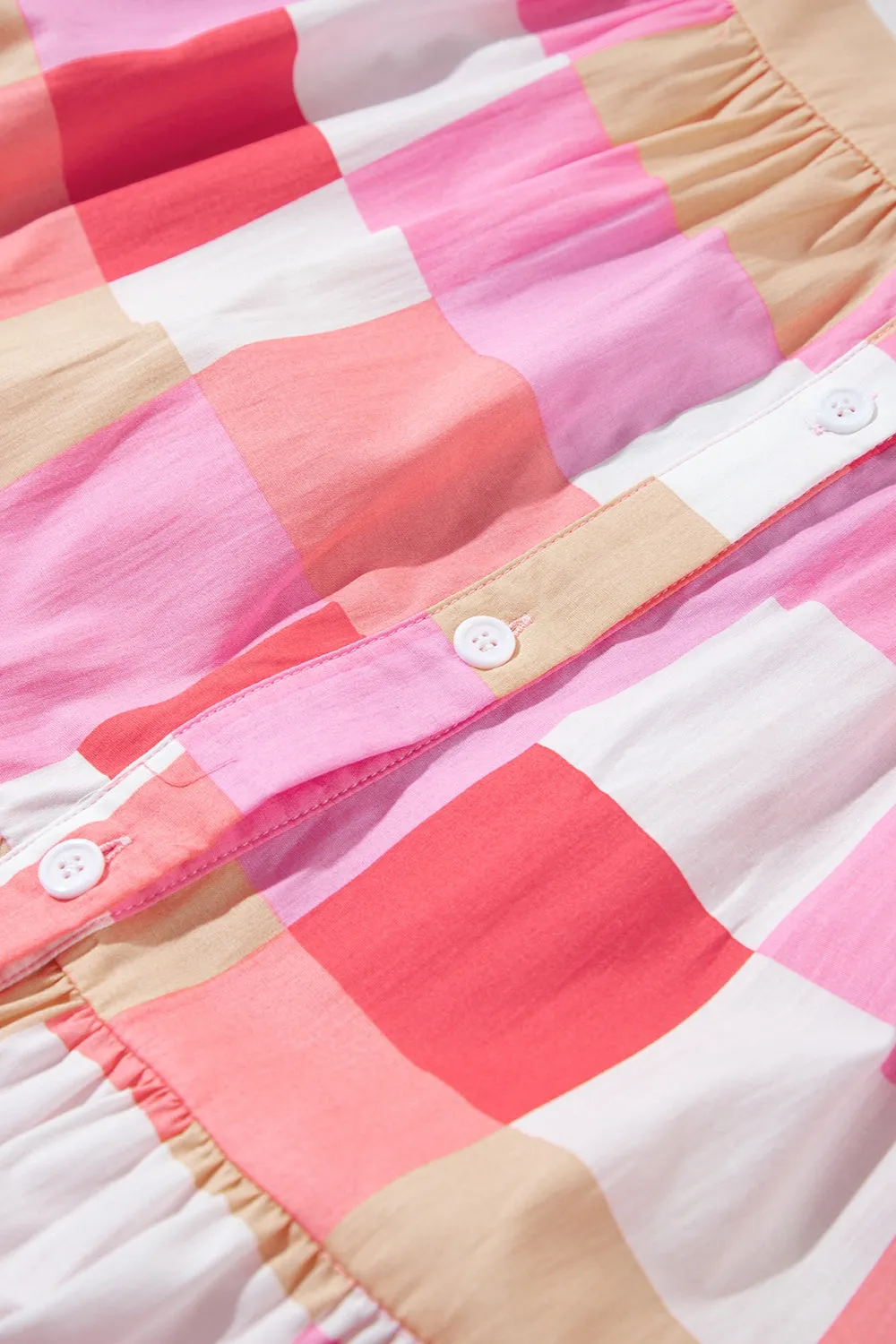 TEEK - Strawberry Color Block Button Up Short Sleeve Dress