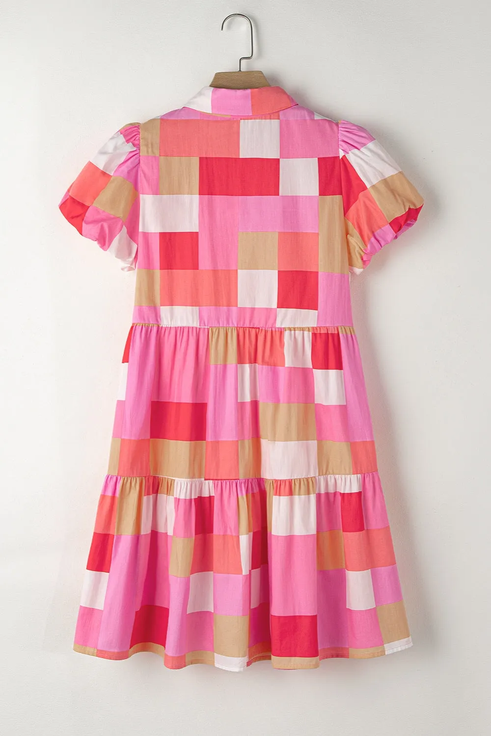 TEEK - Strawberry Color Block Button Up Short Sleeve Dress
