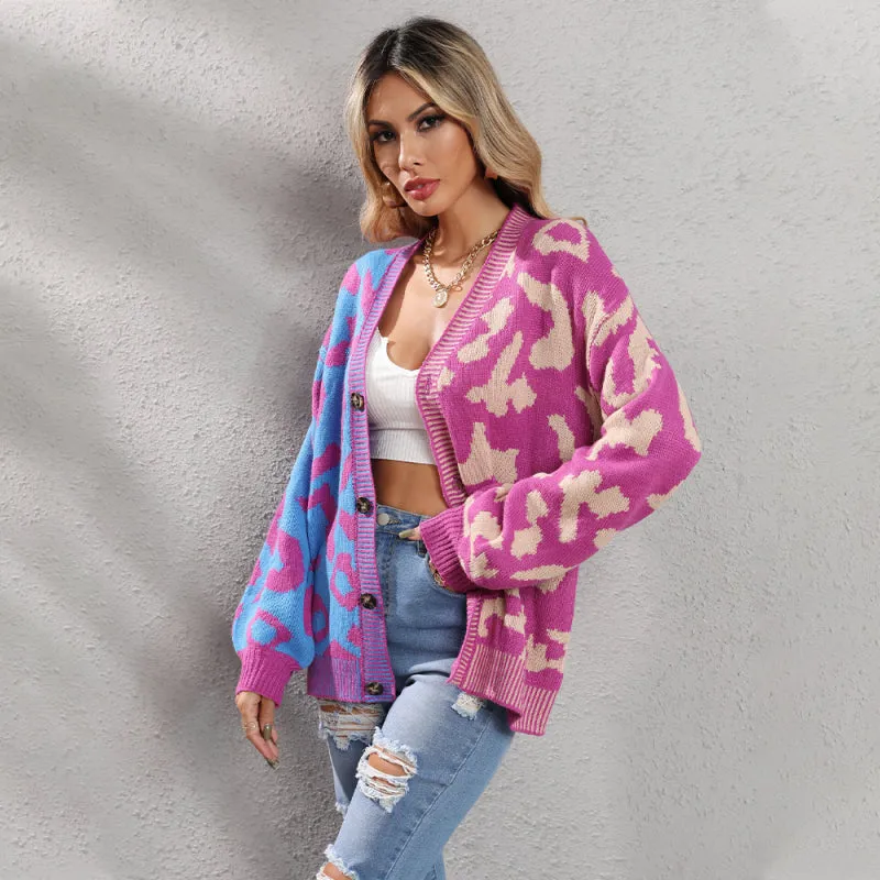 TEEK - Street Leopard Print Oversized Knit Cardigan