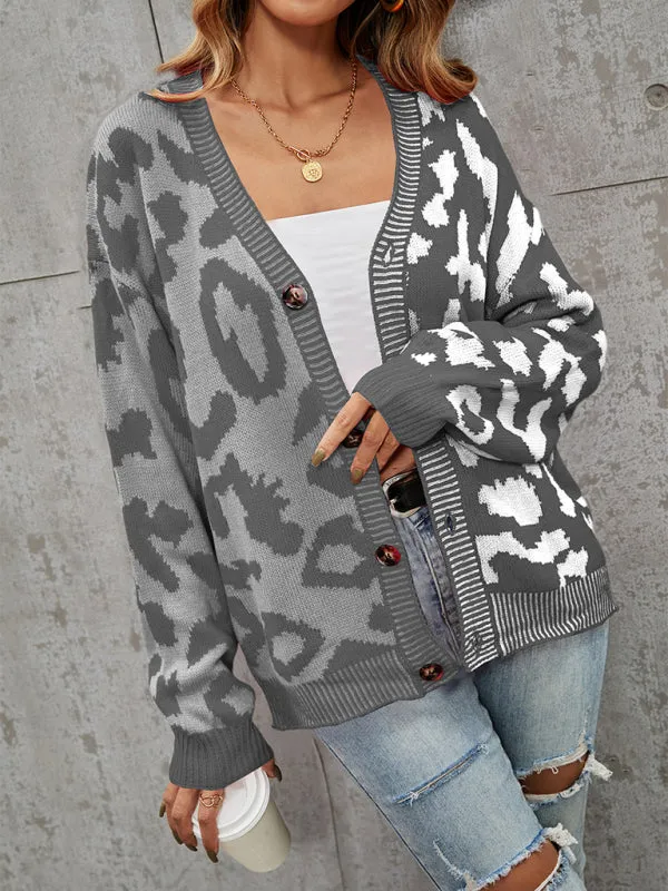 TEEK - Street Leopard Print Oversized Knit Cardigan