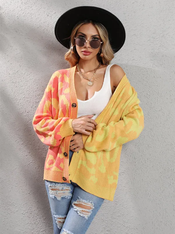 TEEK - Street Leopard Print Oversized Knit Cardigan