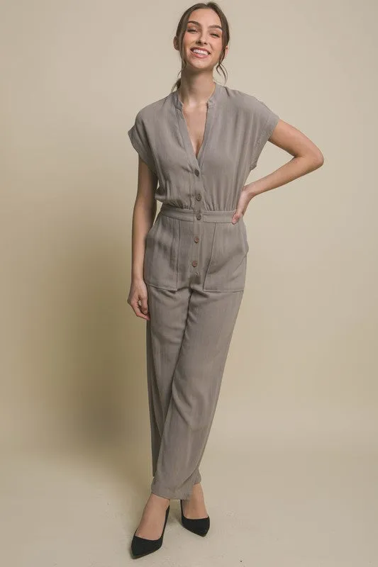 TEEK - V-Neck Pocketed Jumpsuit