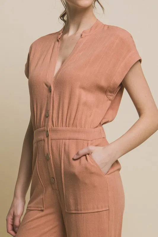 TEEK - V-Neck Pocketed Jumpsuit