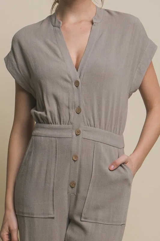 TEEK - V-Neck Pocketed Jumpsuit