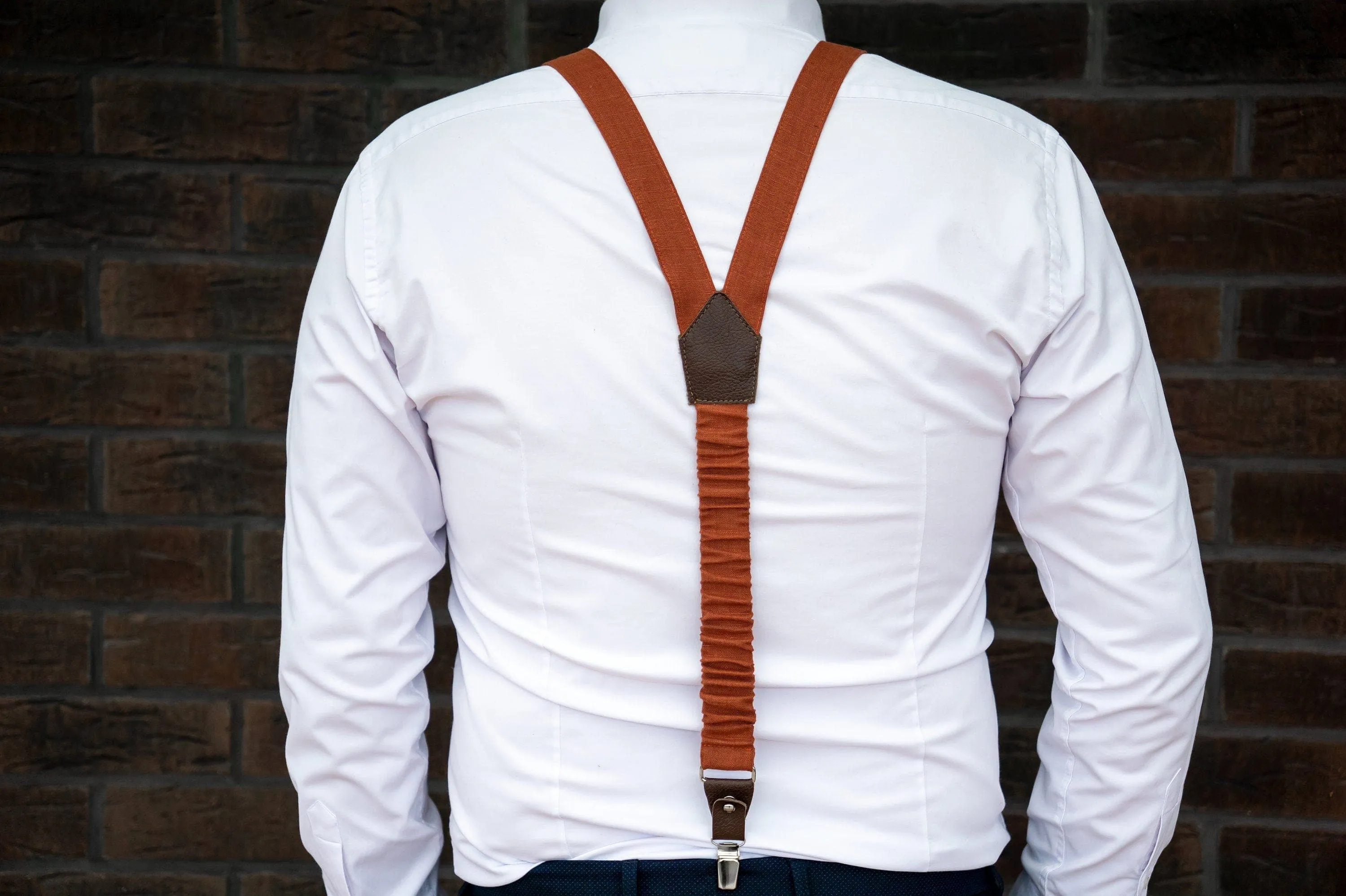 Terracotta Linen Bow Tie and Pocket Square Set - Handmade Accessories for Boys and Men - Perfect for Weddings, Formal Events