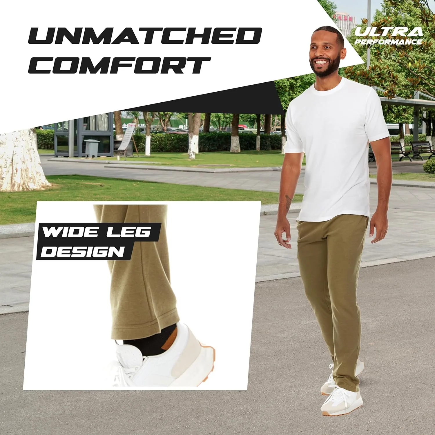 Ultra Performance 3 Pack Mens Sweatpants, Wide Leg Open Bottom Lounge Sweat Pants for Men