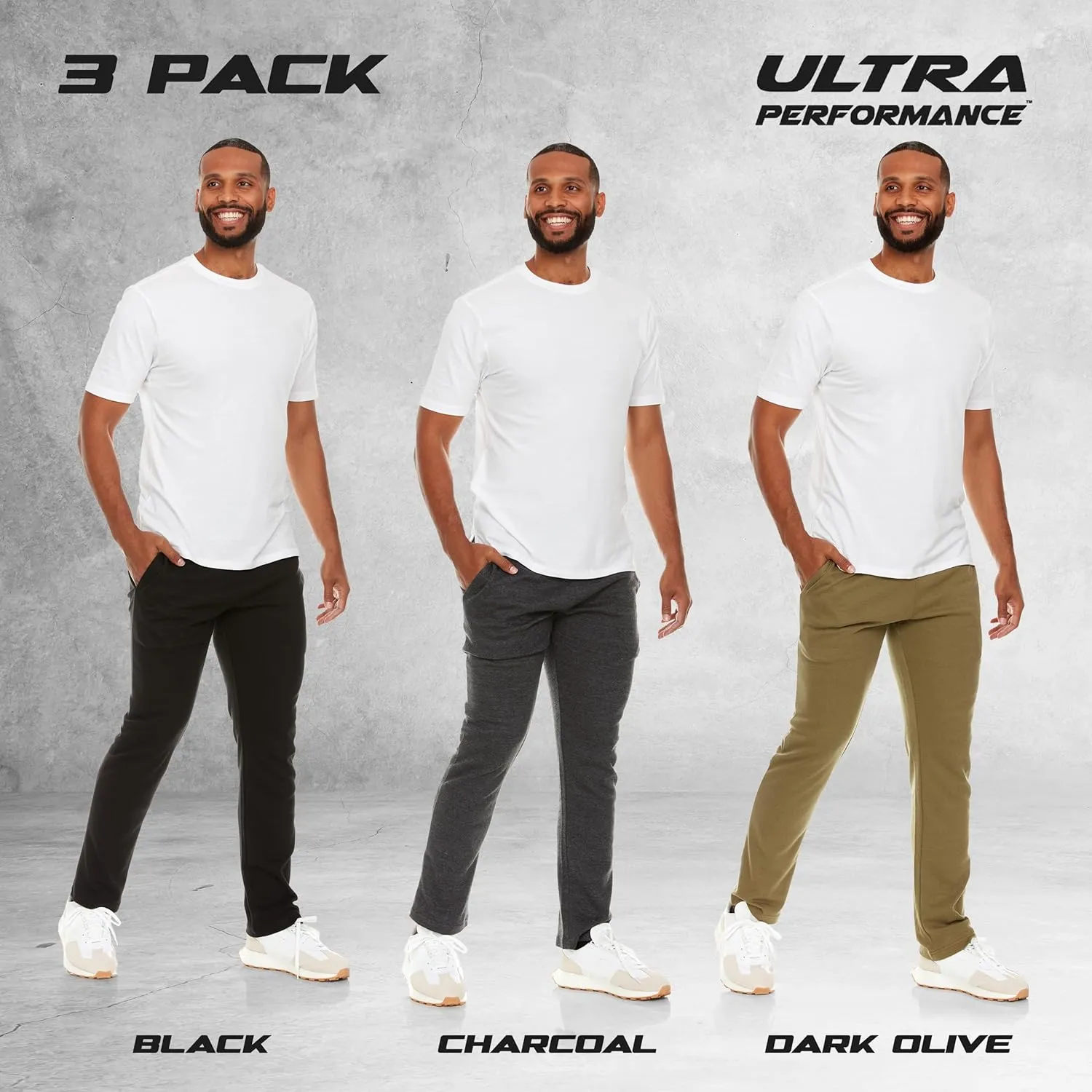 Ultra Performance 3 Pack Mens Sweatpants, Wide Leg Open Bottom Lounge Sweat Pants for Men