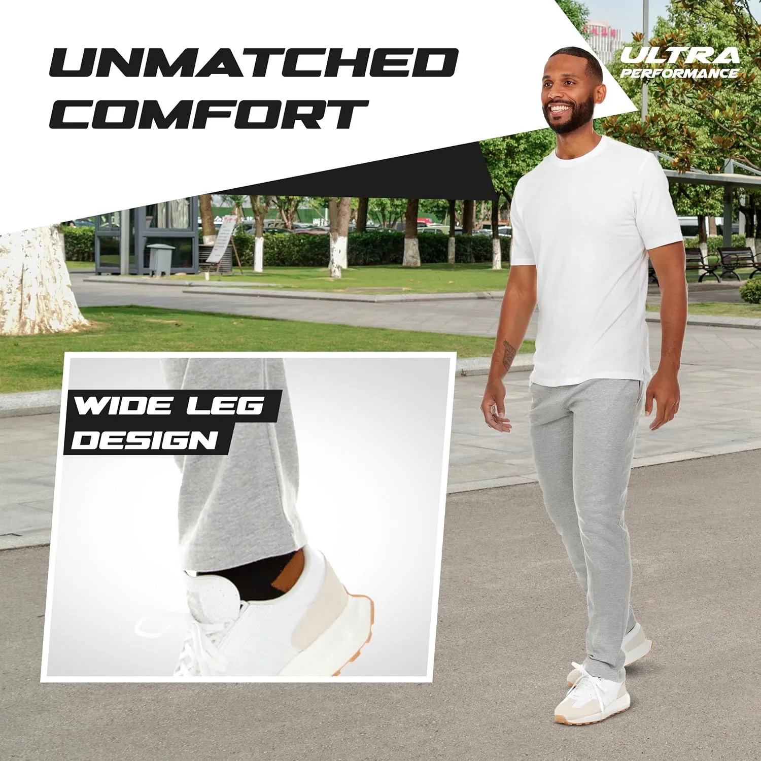 Ultra Performance 3 Pack Mens Sweatpants, Wide Leg Open Bottom Lounge Sweat Pants for Men
