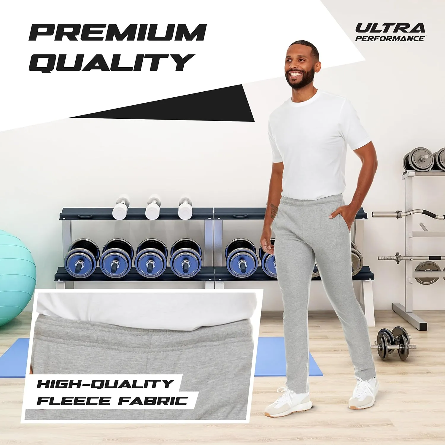 Ultra Performance 3 Pack Mens Sweatpants, Wide Leg Open Bottom Lounge Sweat Pants for Men