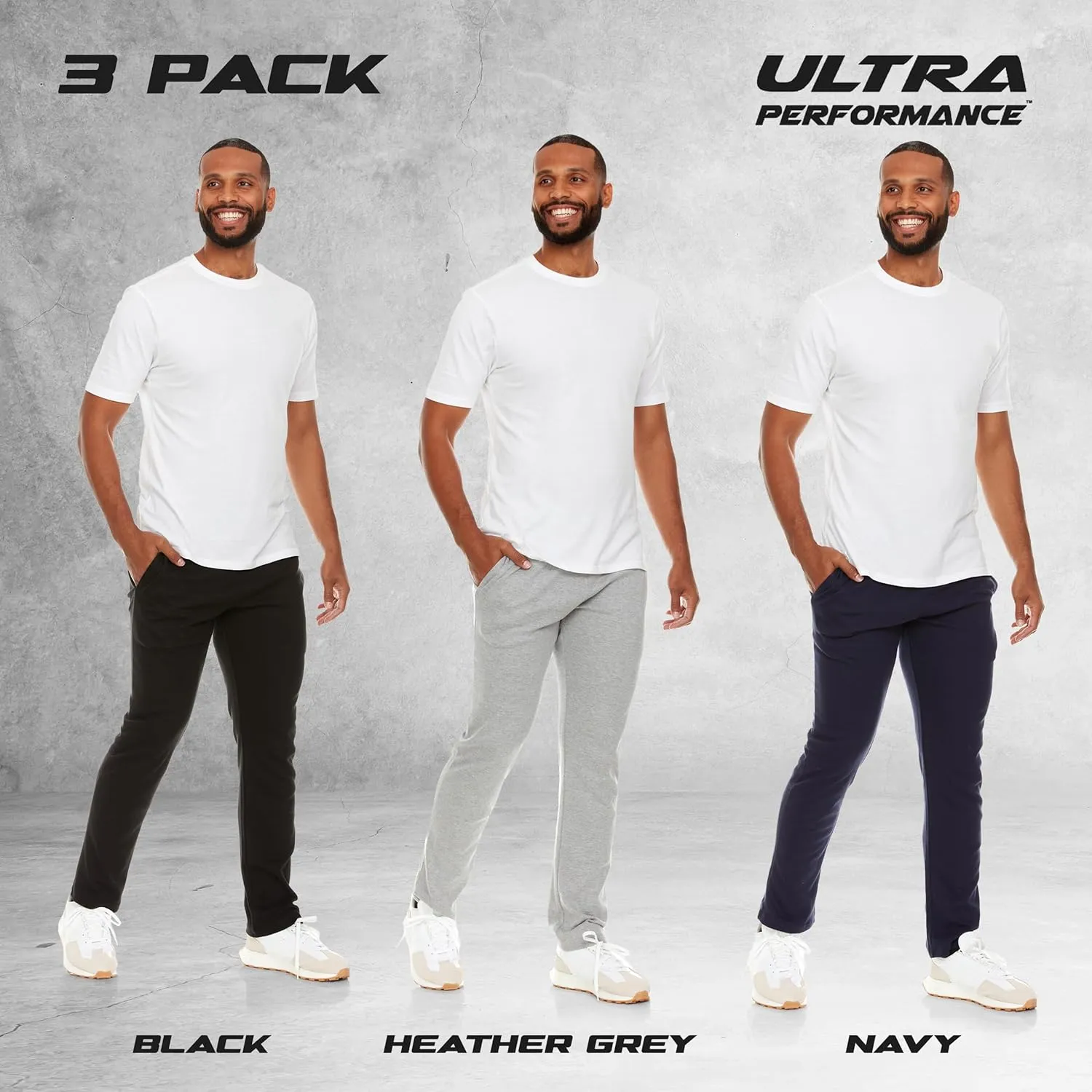 Ultra Performance 3 Pack Mens Sweatpants, Wide Leg Open Bottom Lounge Sweat Pants for Men