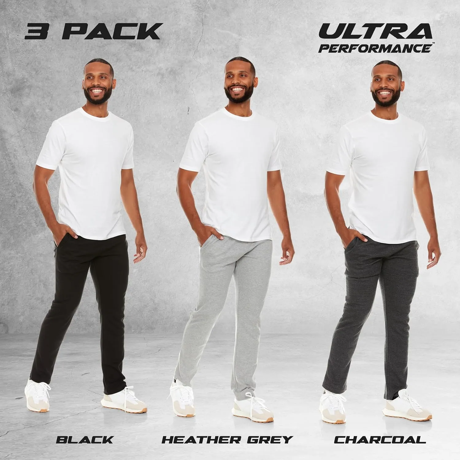 Ultra Performance 3 Pack Mens Sweatpants, Wide Leg Open Bottom Lounge Sweat Pants for Men