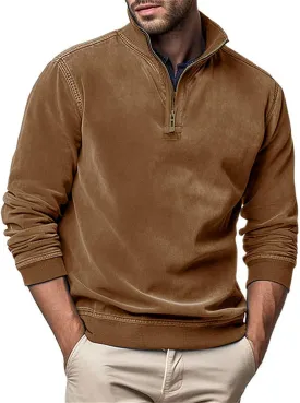 Velvet Sweatshirt Men Advantage Performance Mock Neck Thermal Long-Sleeve Quarter Zip Velour Sweaters Pullover Tops