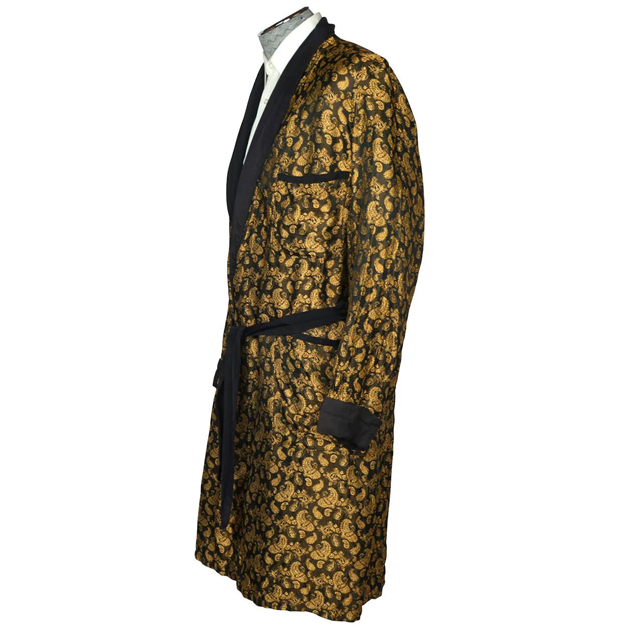 Vintage 1950s Mens Dressing Gown Gold Paisley Ptn Lounge Ease by Manhattan M L
