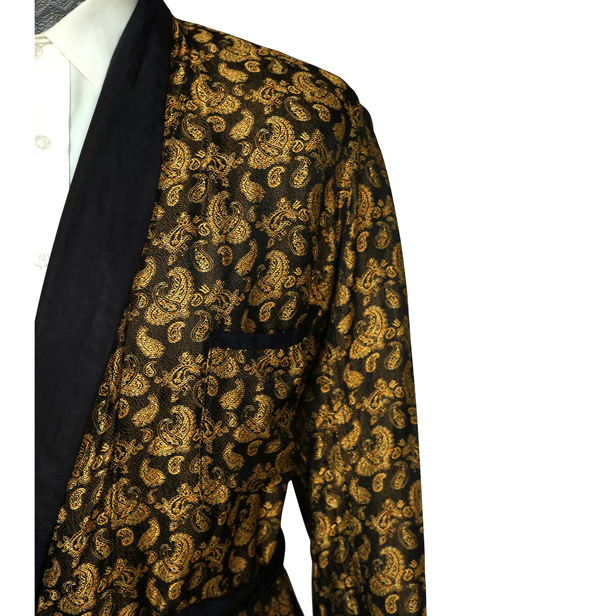 Vintage 1950s Mens Dressing Gown Gold Paisley Ptn Lounge Ease by Manhattan M L