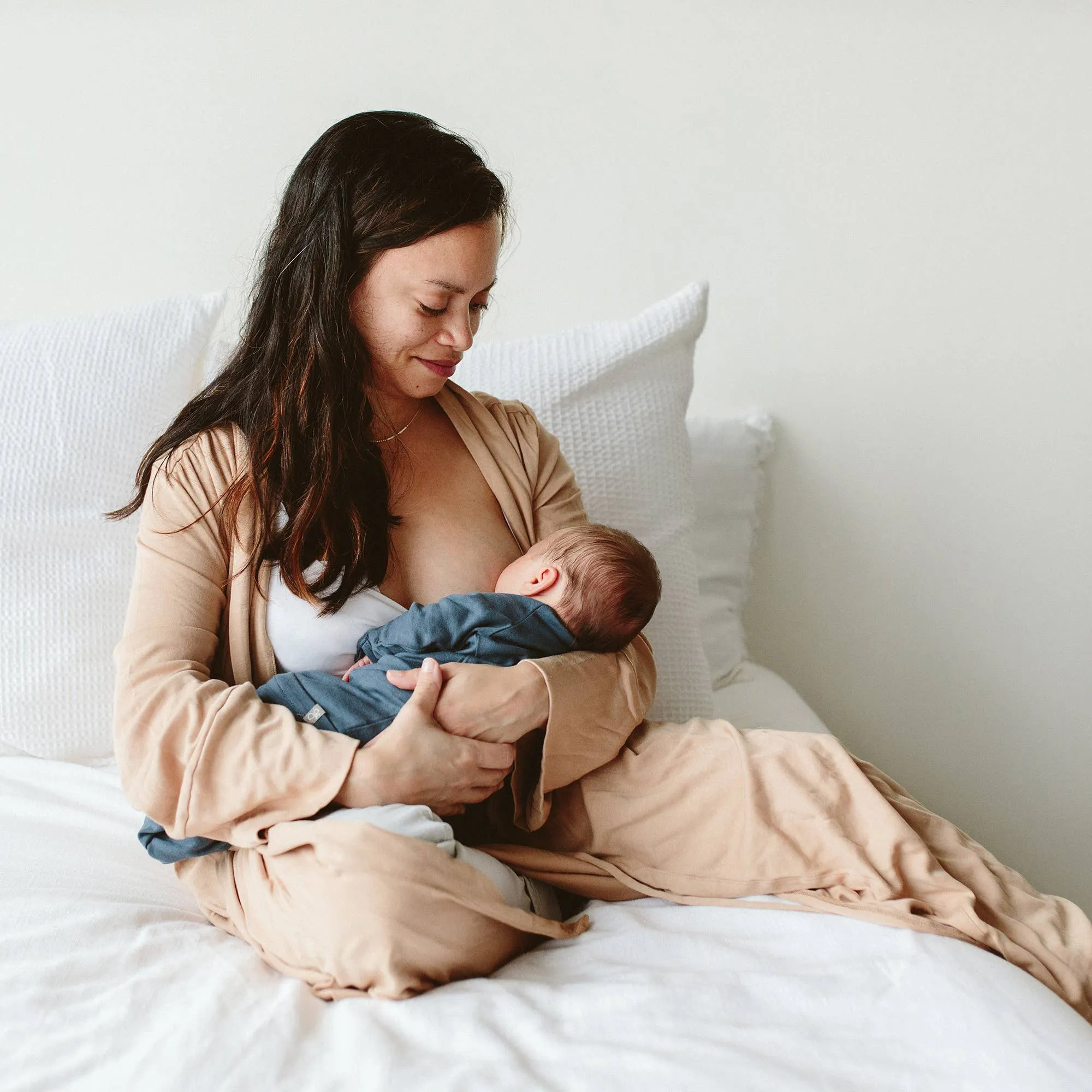 Viscose Bamboo   Organic Cotton Womens Robe - Sandstone
