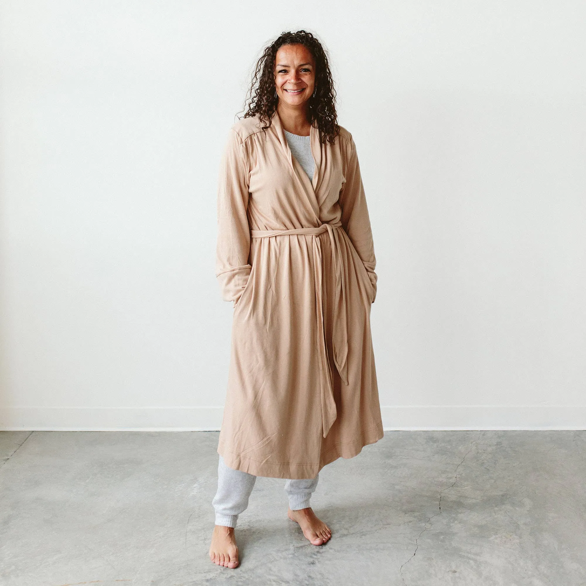 Viscose Bamboo   Organic Cotton Womens Robe - Sandstone