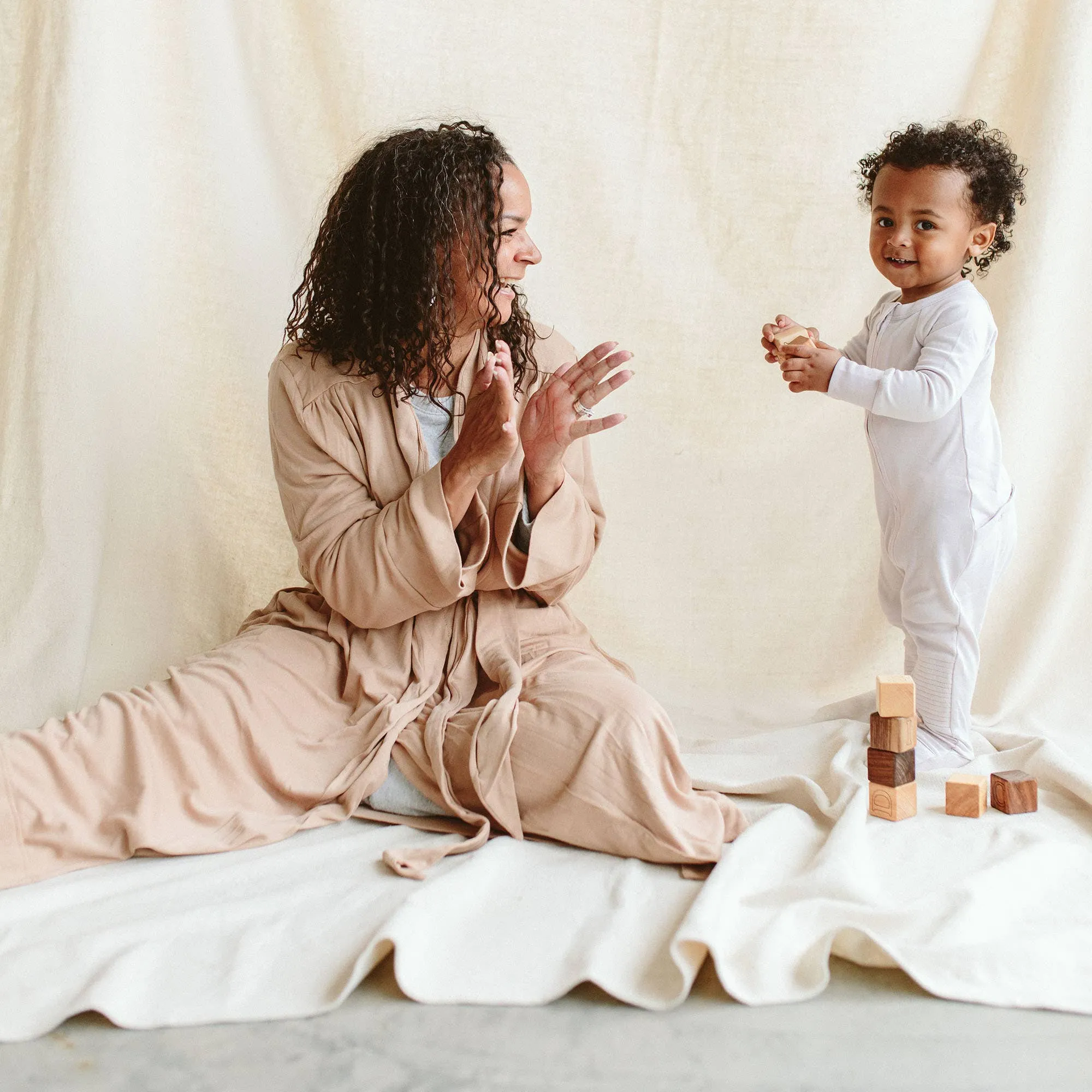 Viscose Bamboo   Organic Cotton Womens Robe - Sandstone
