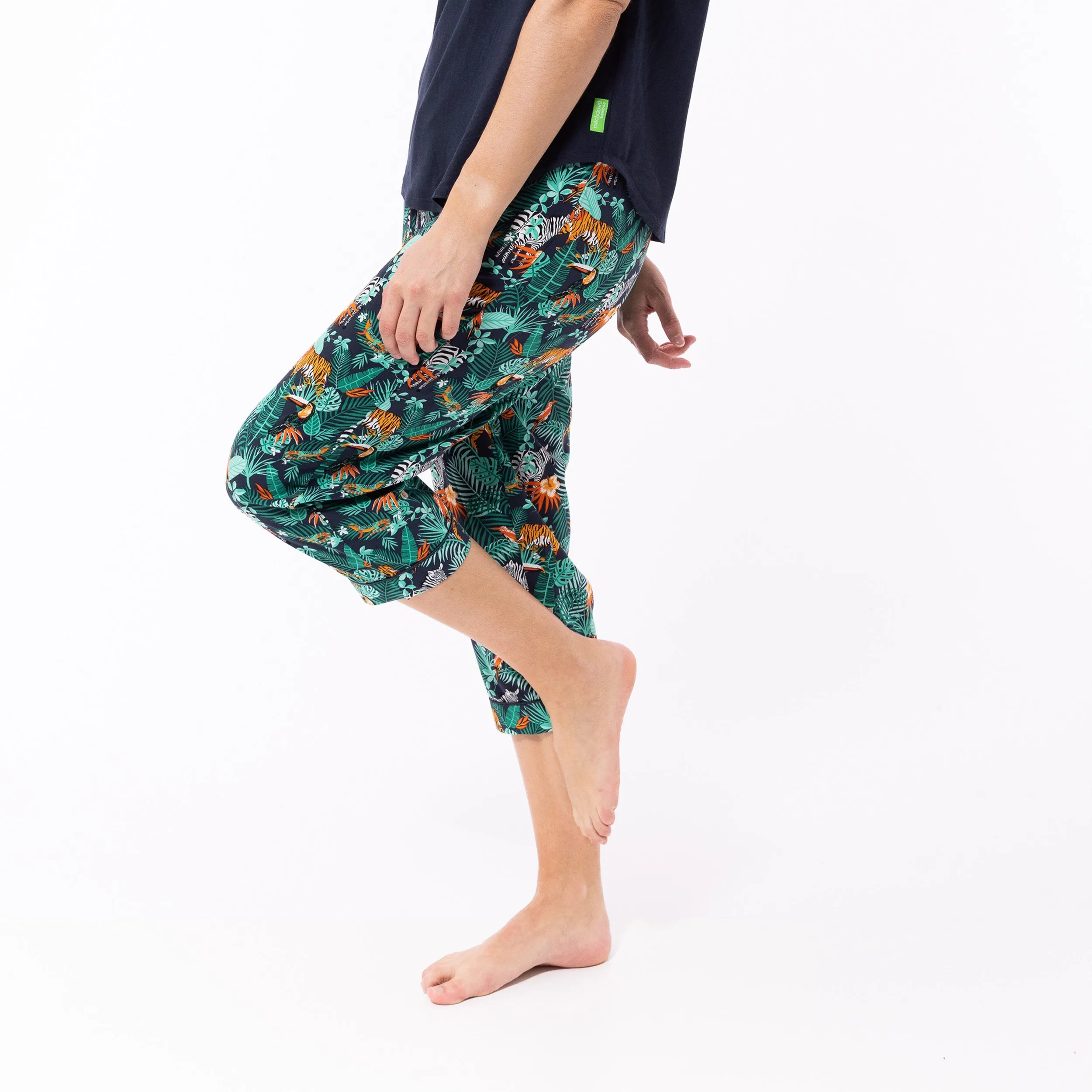 Women's Dark Jungle Woven Pant and Knit Tee Pyjama Set - Navy