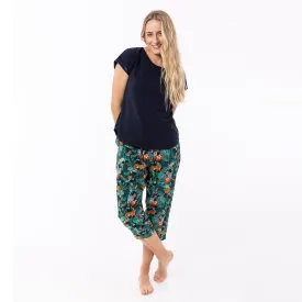 Women's Dark Jungle Woven Pant and Knit Tee Pyjama Set - Navy
