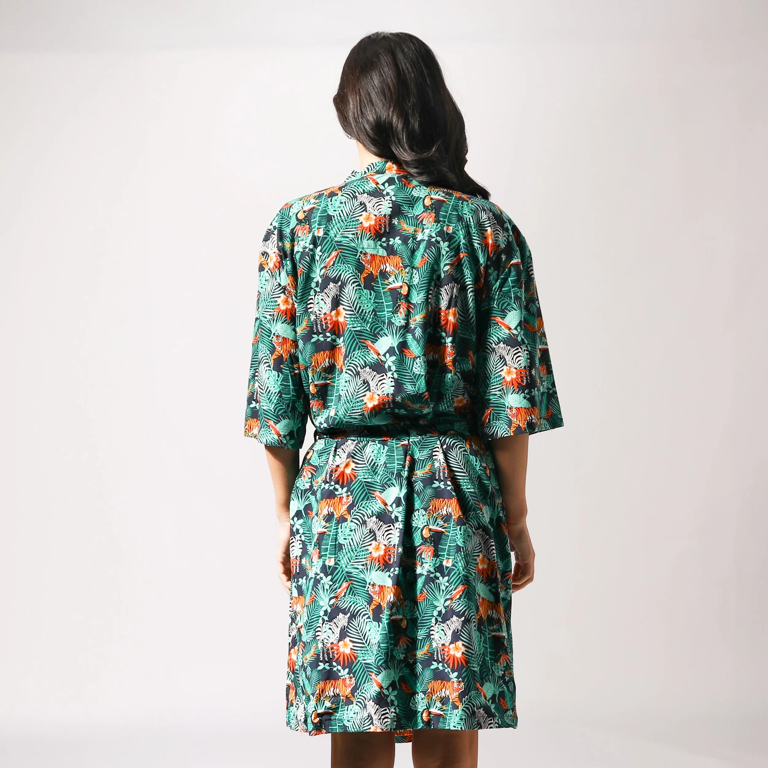 Women's Dark Jungle Woven Robe - Green