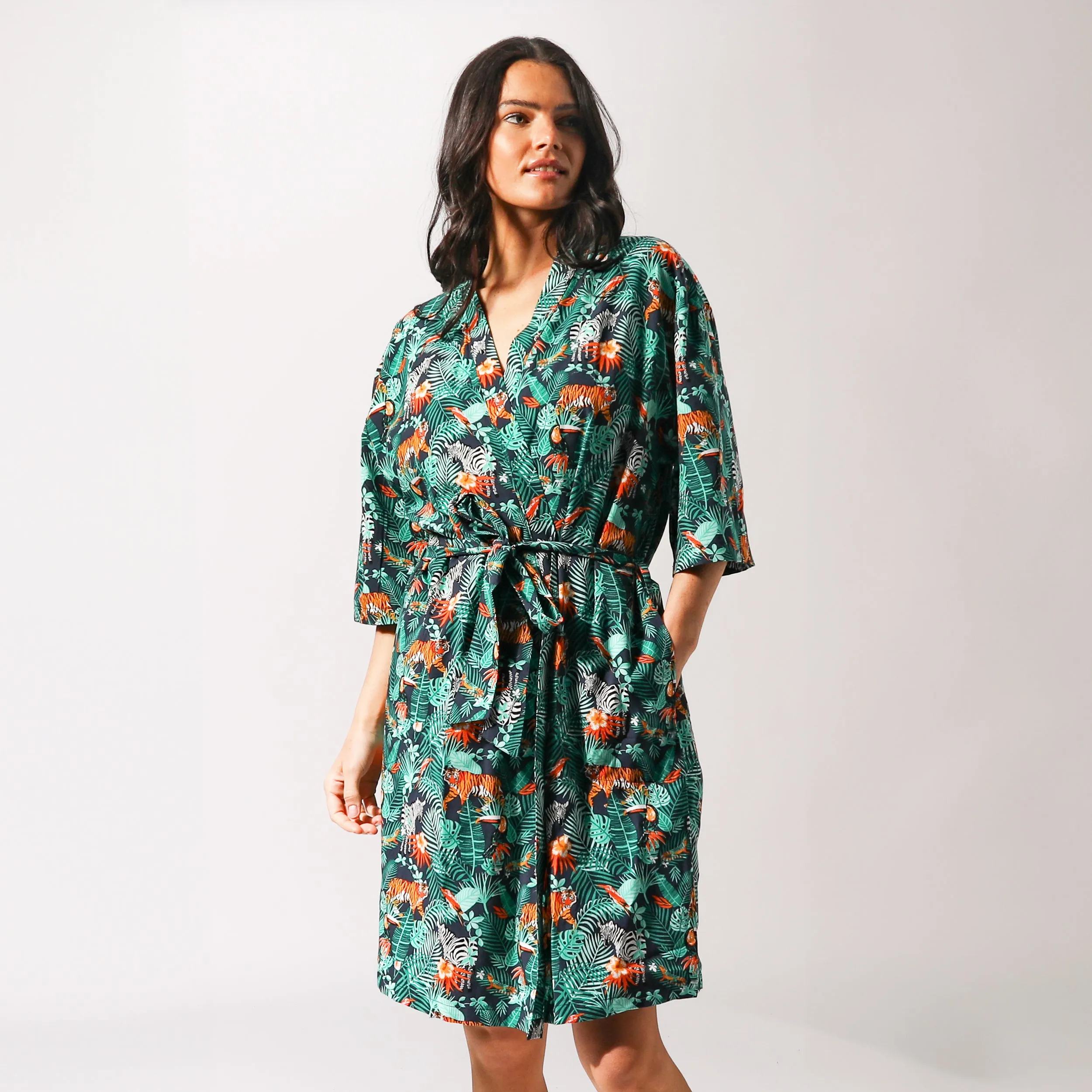 Women's Dark Jungle Woven Robe - Green