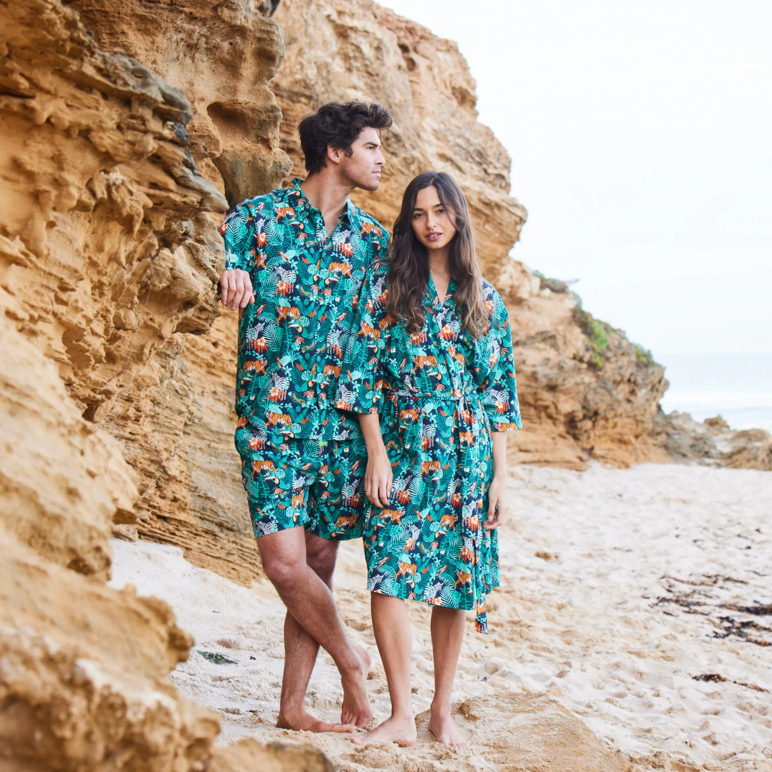 Women's Dark Jungle Woven Robe - Green