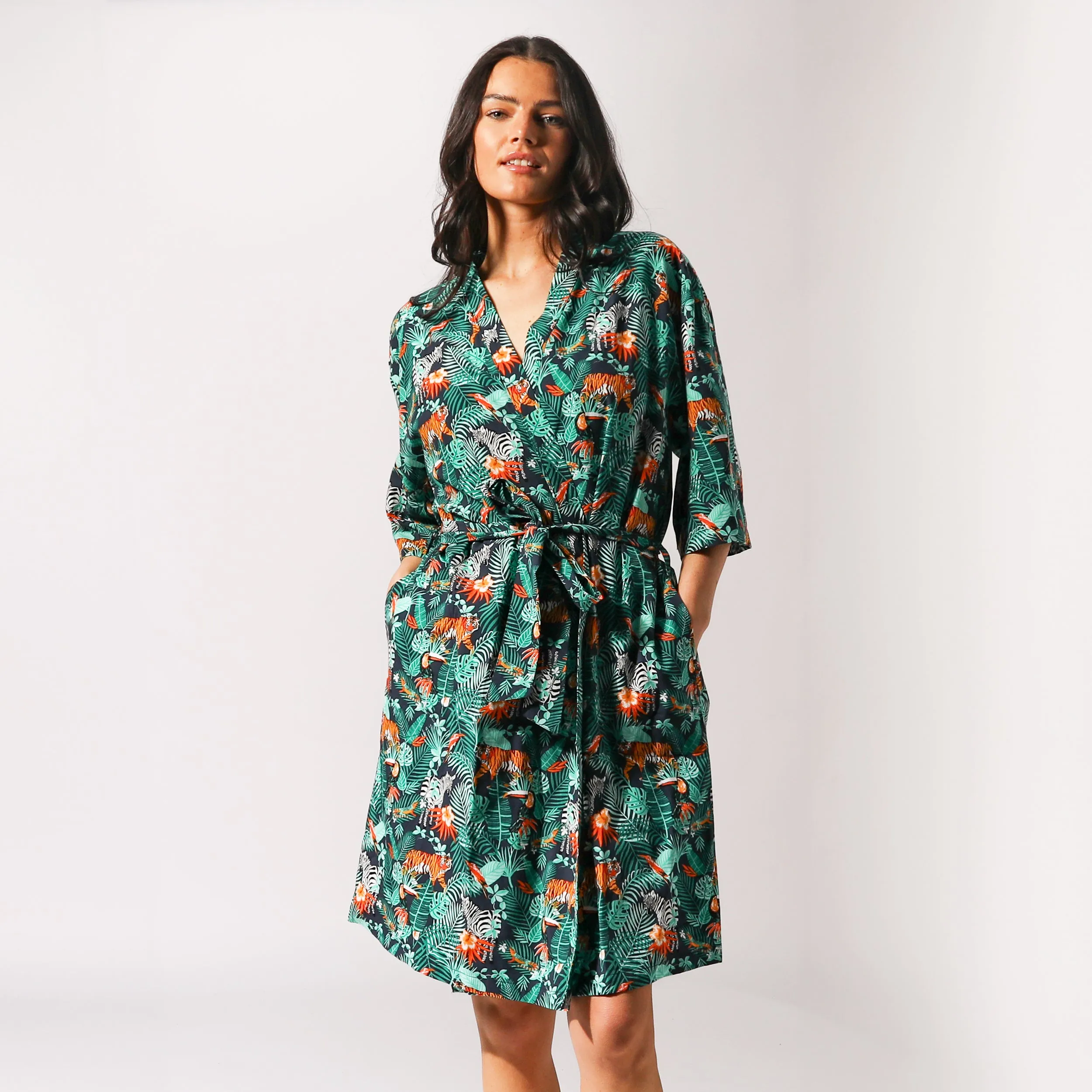 Women's Dark Jungle Woven Robe - Green