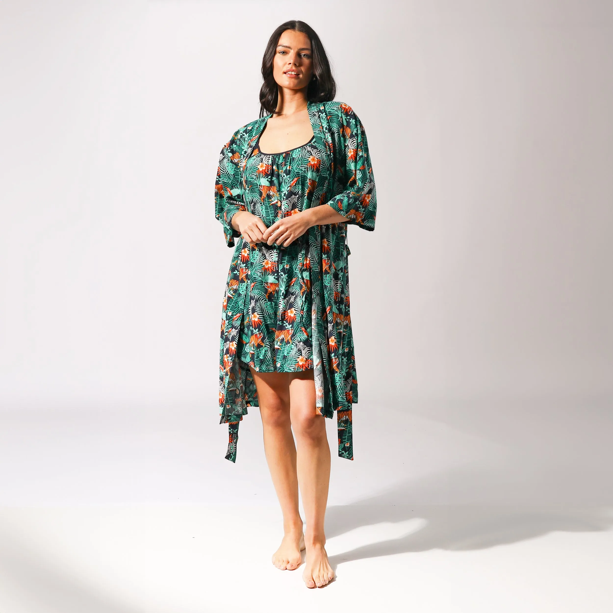 Women's Dark Jungle Woven Robe - Green