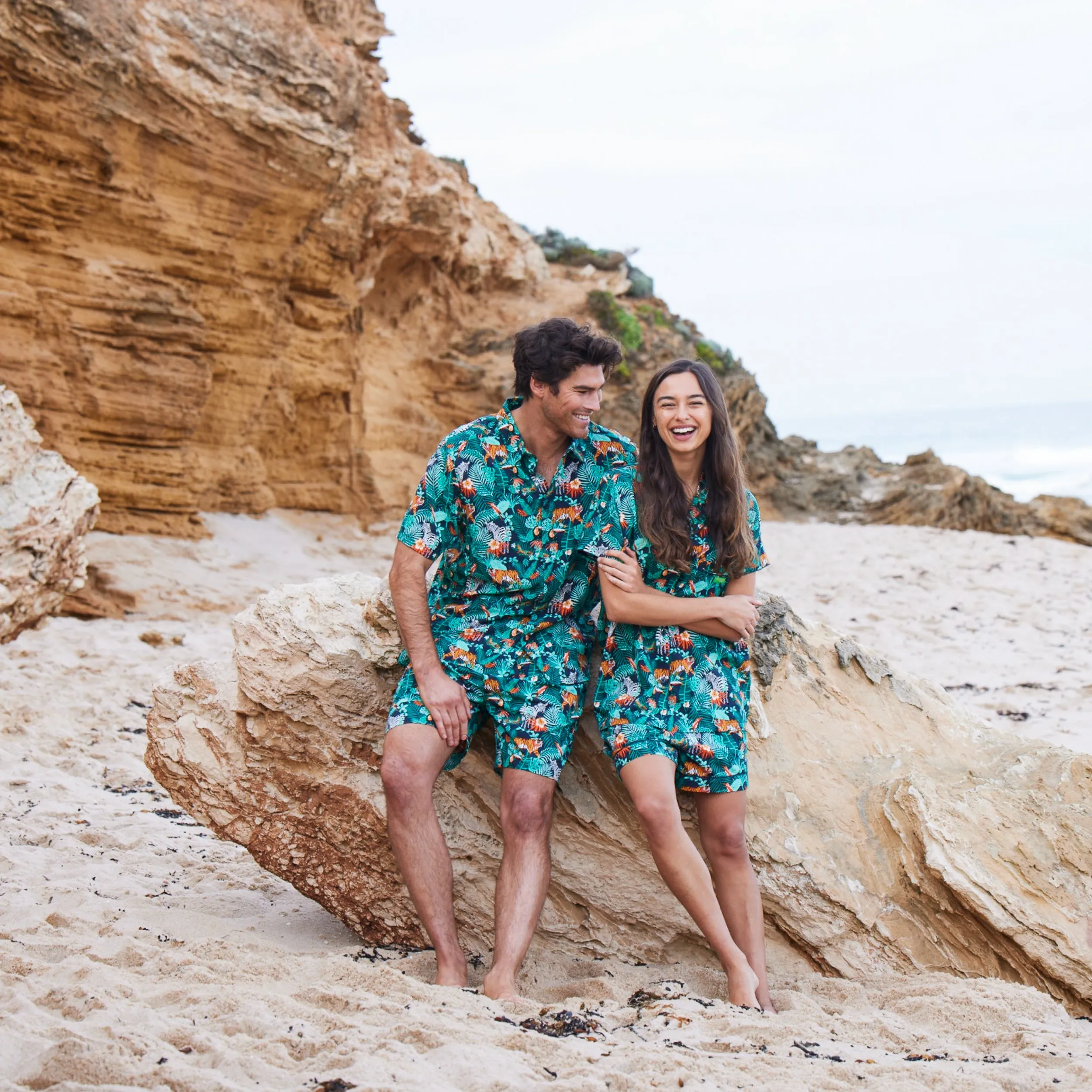 Women's Dark Jungle Woven Shortie Pyjama Set - Green