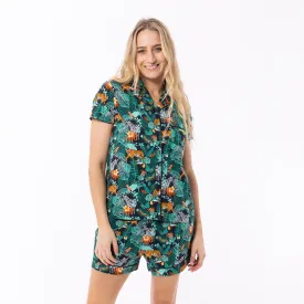 Women's Dark Jungle Woven Shortie Pyjama Set - Green