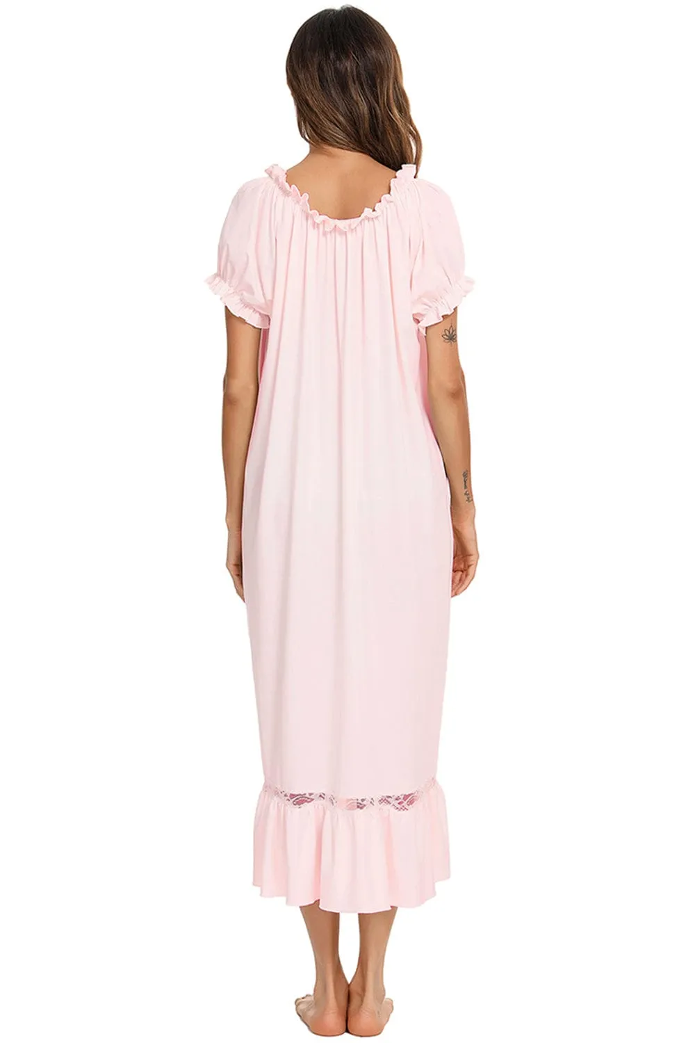 Women's Lace Detail Short-Sleeved Lounging Nightgown