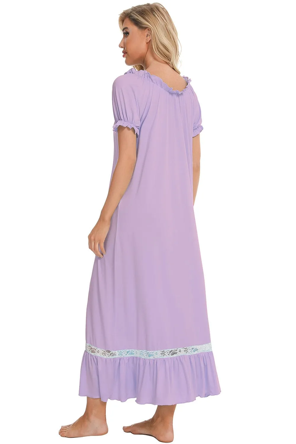 Women's Lace Detail Short-Sleeved Lounging Nightgown