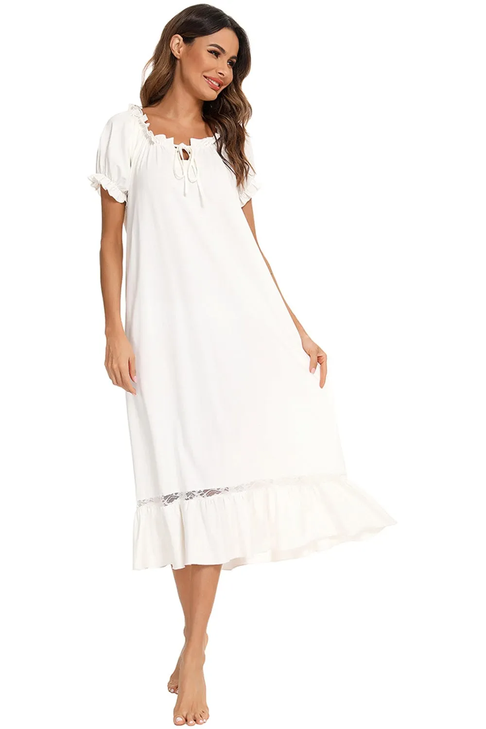 Women's Lace Detail Short-Sleeved Lounging Nightgown