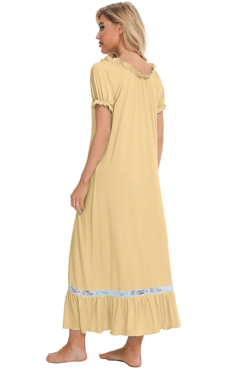 Women's Lace Detail Short-Sleeved Lounging Nightgown
