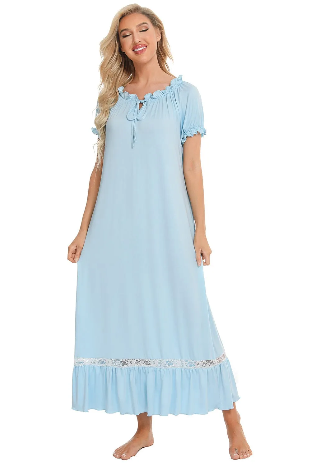 Women's Lace Detail Short-Sleeved Lounging Nightgown